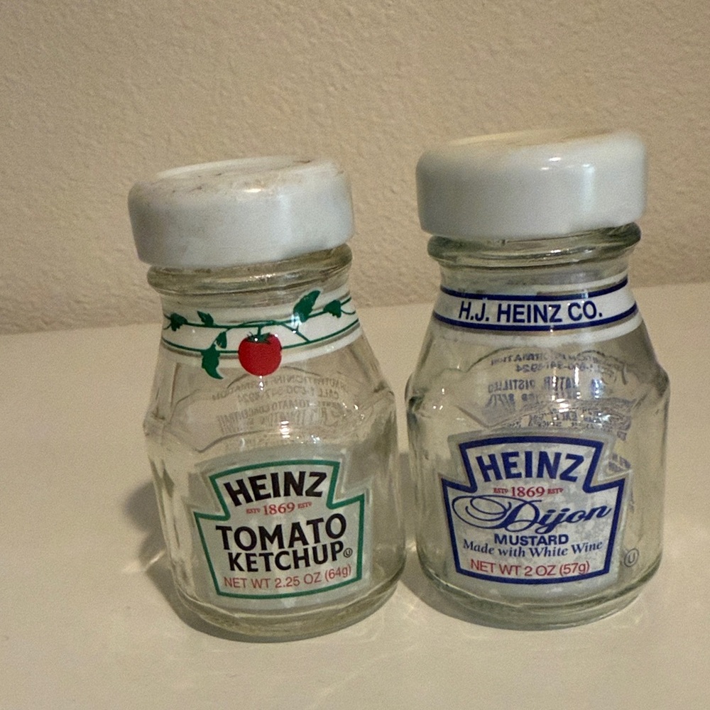Heinz Tomato Ketchup and Dijon Mustard Glass salt and pepper shakers